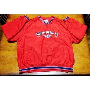 Vintage Men's Reebok Super Bowl XL Red Windbreaker Jacket Sweatshirt Pockets XL